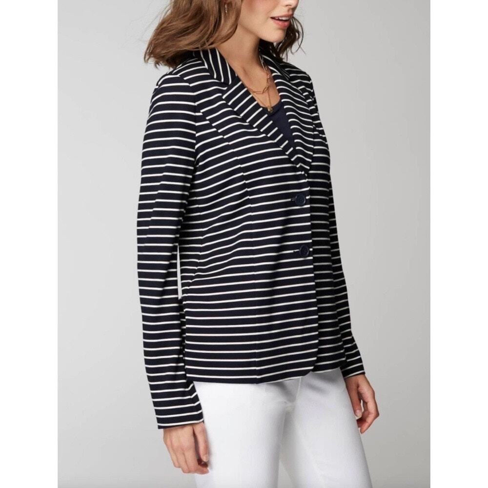 NWT J.Jill Navy Cream Striped Blazer Jacket Casual sz 2X Coastal Nautical Preppy